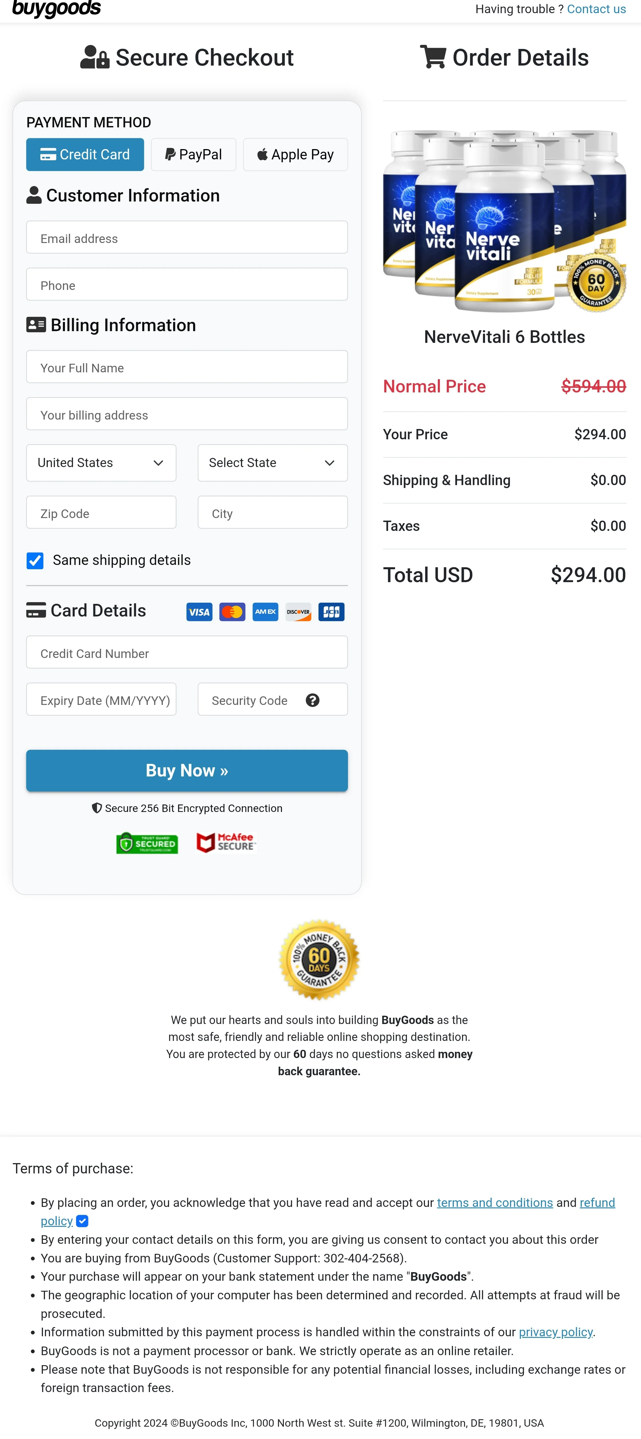 NerveVitali order form